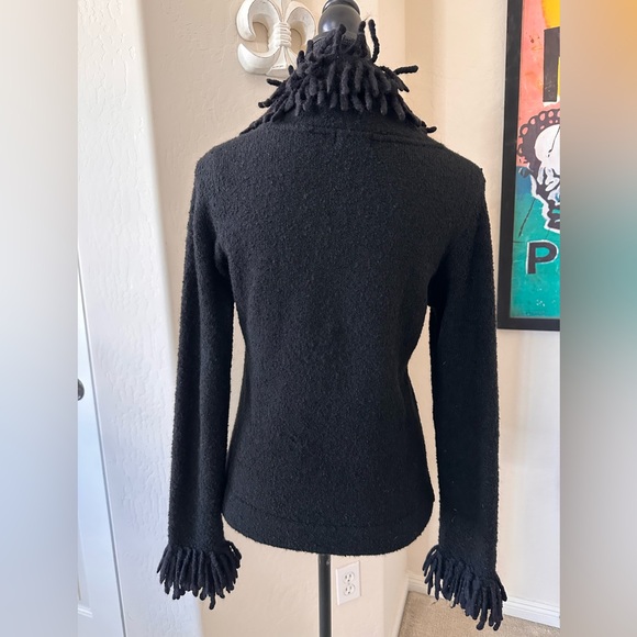 Vintage Evolution Not Revolution Black Women's Cardigan with Fringe Accents Sz L - Picture 5 of 11